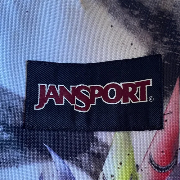 JanSport Big Student Art aPrint Backpack leather bottom. Large pockets - Picture 2 of 10